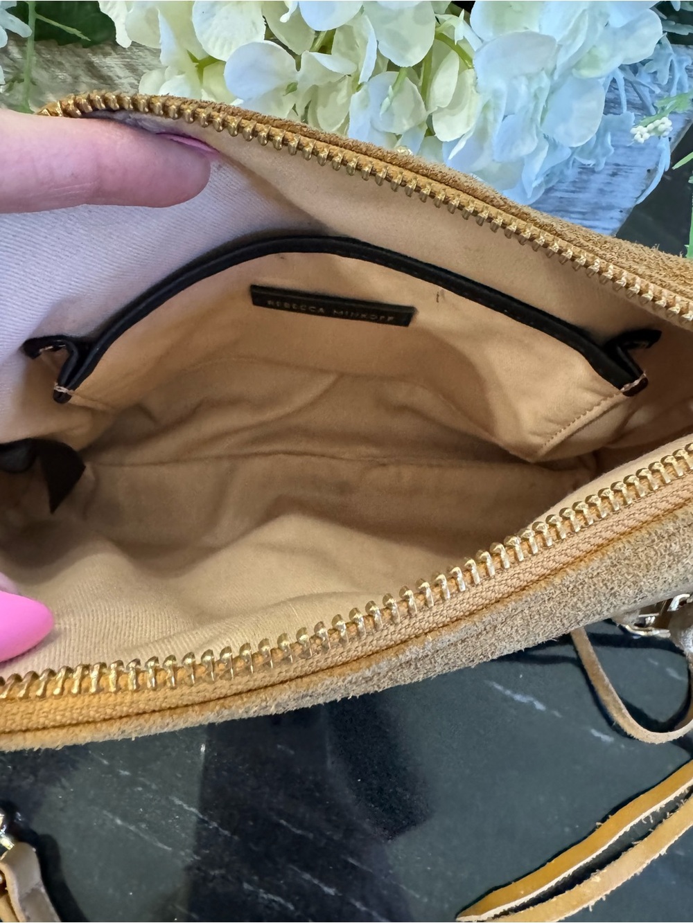 🤎Rebecca Minkoff Mini MAC Cognac Suede Leather Crossbody Bag Chain Strap - Picture 5 of 12